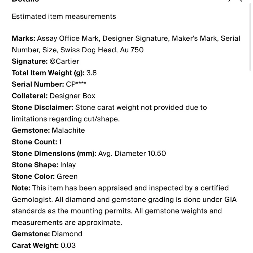 Cartier Malachite Amulette De Cartier Rose Gold Ring - Picture 8 of 9